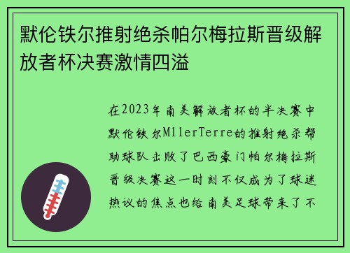默伦铁尔推射绝杀帕尔梅拉斯晋级解放者杯决赛激情四溢 默伦铁尔推射绝杀帕尔梅拉斯晋级解放者杯决赛激情四溢