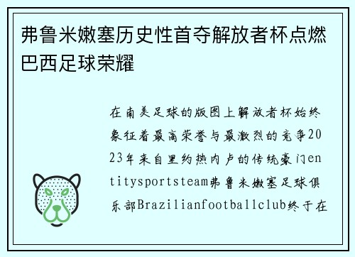 弗鲁米嫩塞历史性首夺解放者杯点燃巴西足球荣耀 弗鲁米嫩塞历史性首夺解放者杯点燃巴西足球荣耀